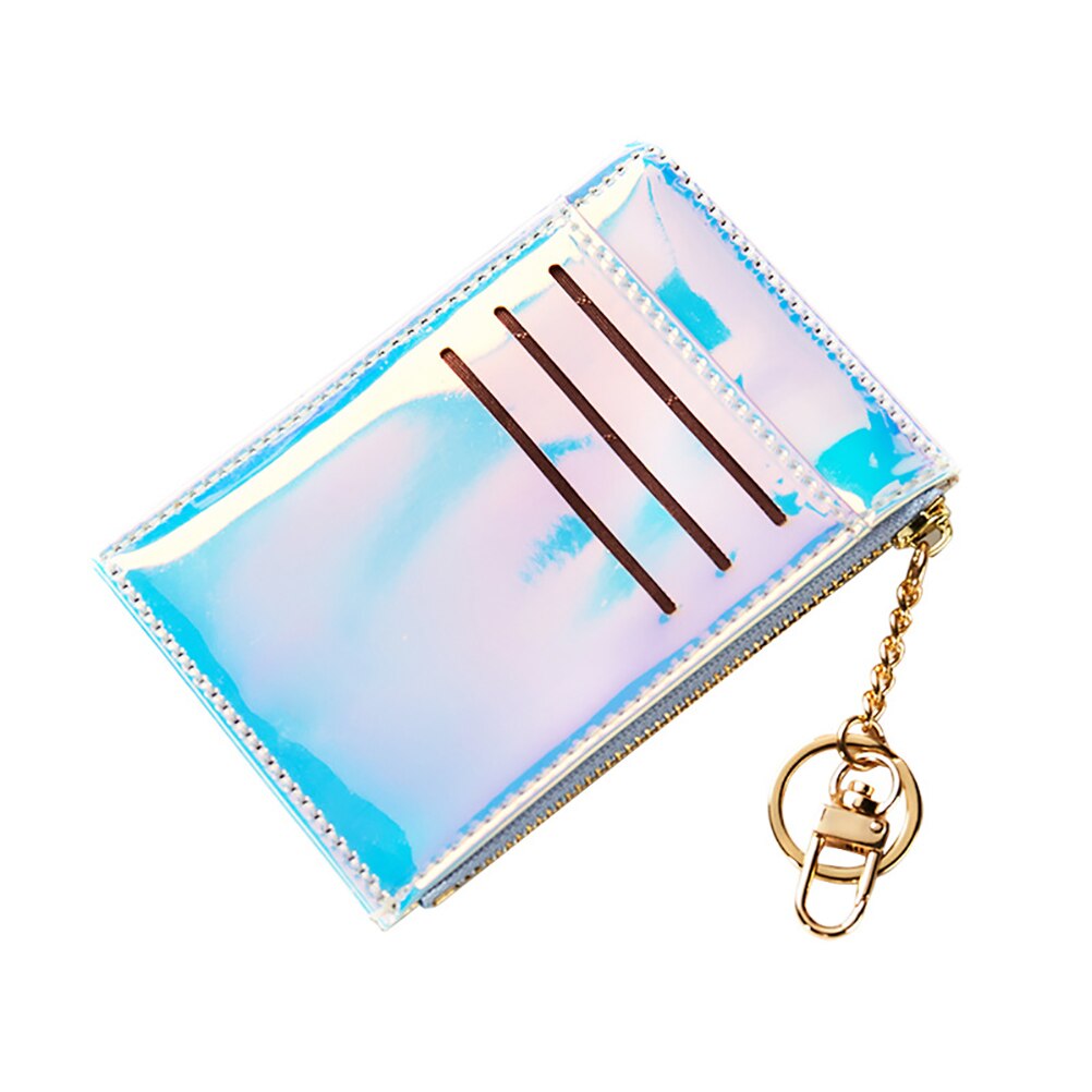 Monedero con hologramas para mujer, bolso de mano coreano con cremallera, tarjetero: Blue