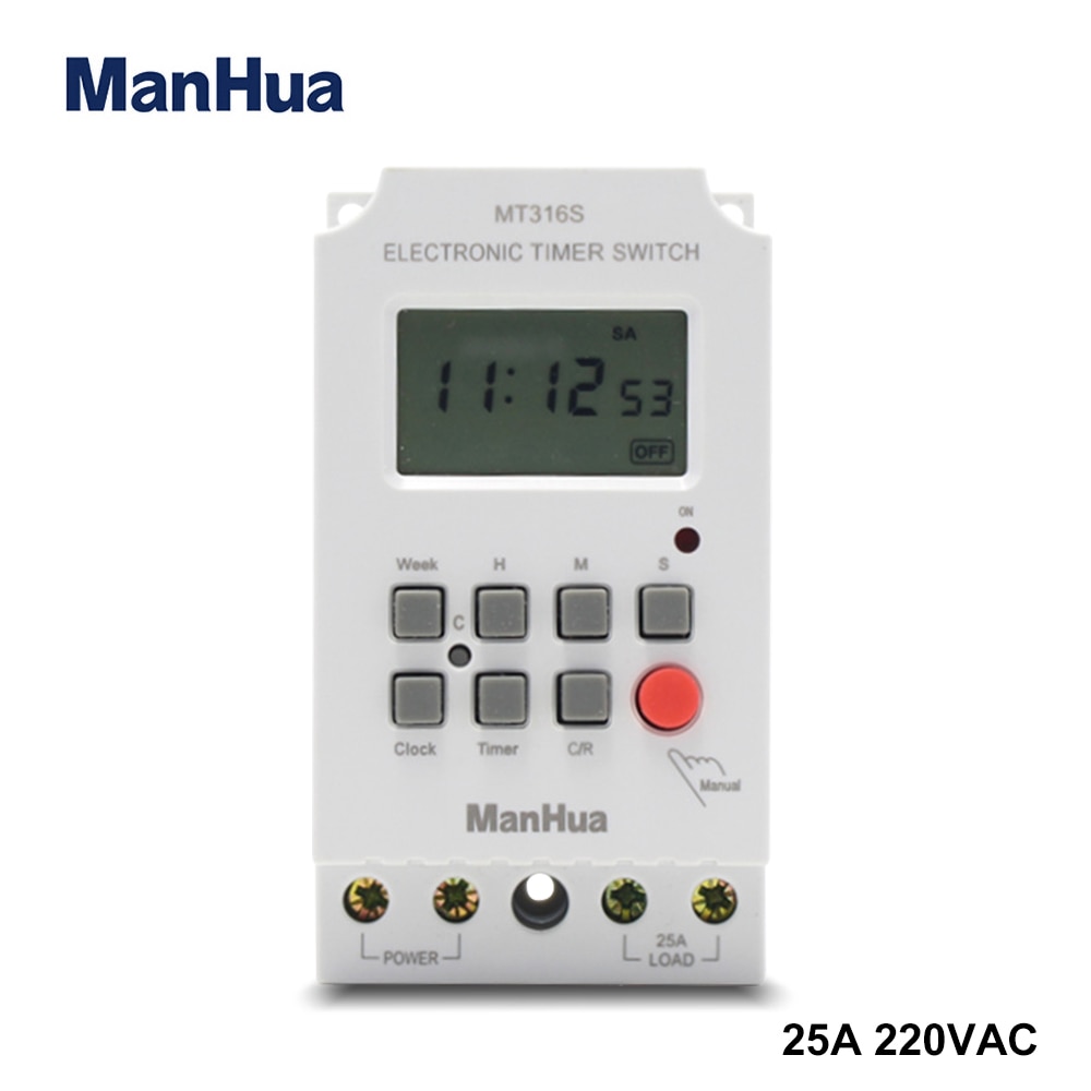 Manhua Din Rail 220VAC 25A MT316S Programmeerbare Elektronische Timer Voor Universele Elektrische Apparaat Digitale Tijdschakelaar