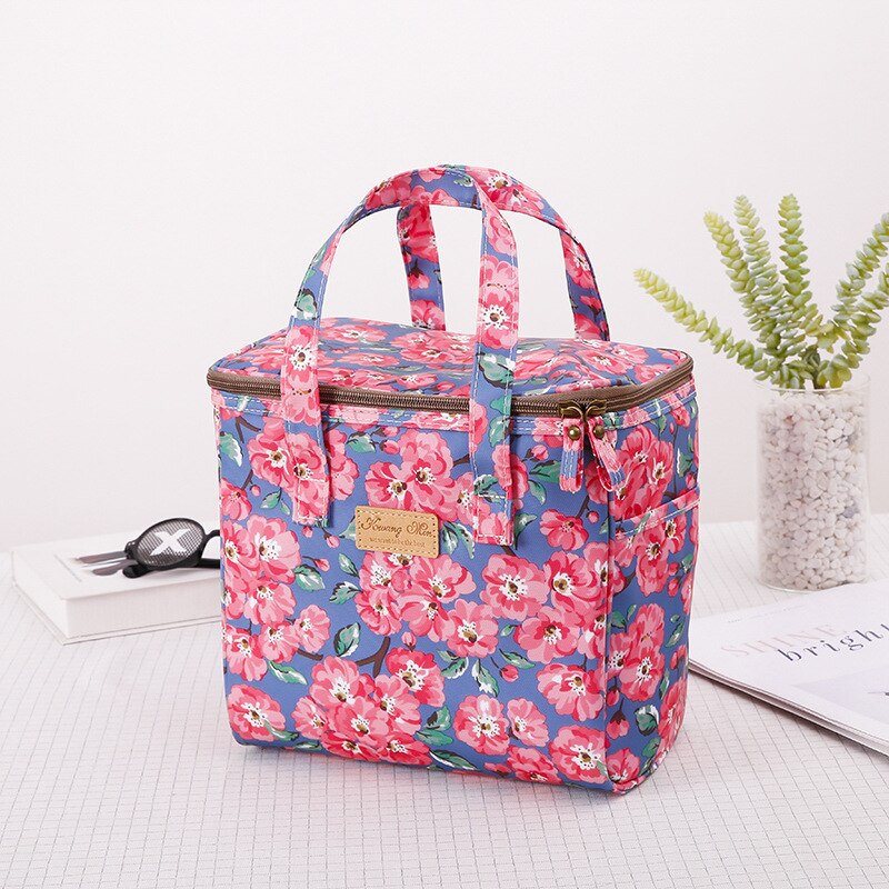Bolsa de almuerzo portátil con dibujos animados para niños y mujeres, bolso enfriador de bento, bolsa térmica de flores para desayuno, caja de comida, bolso de viaje para picnic