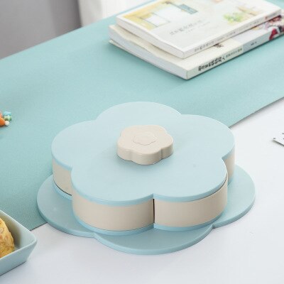 Boîte de rangement de bonbons à 2 couches | Compartiment rotatif multifonction en forme de pétale avec couvercle boîte à noix, organisateur de bonbons rotatif: small blue