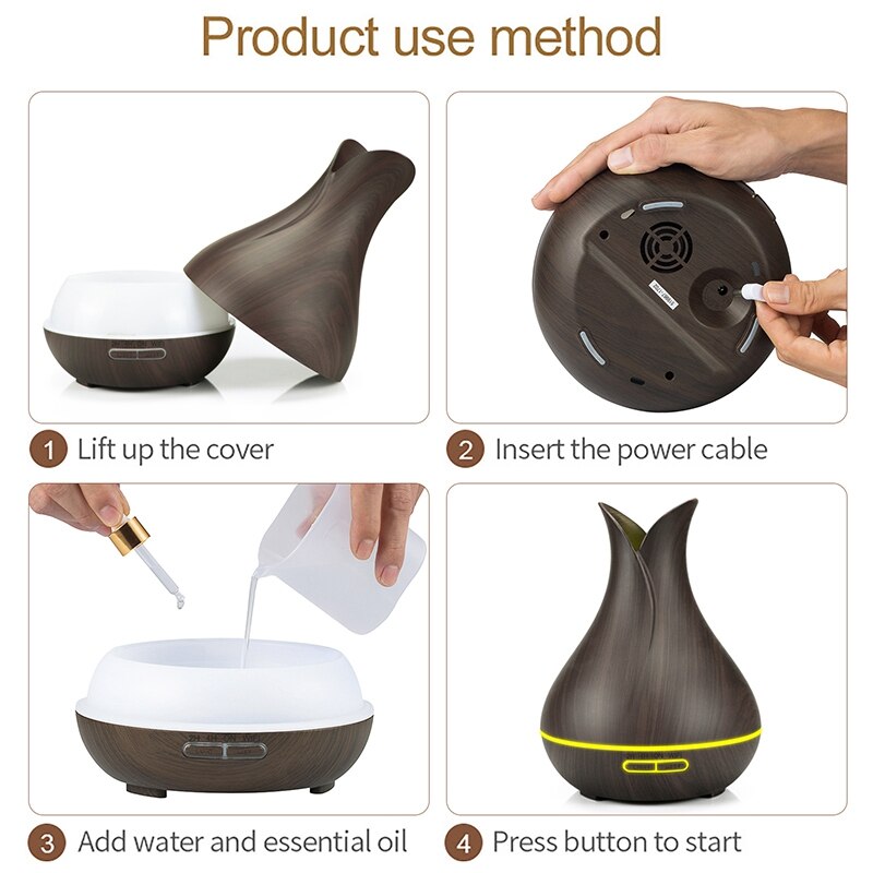 Alexa Google App commande vocale 400ml USB électrique aromathérapie diffuseur d'air bois ultrasons intelligent wifi humidificateur d'air maison