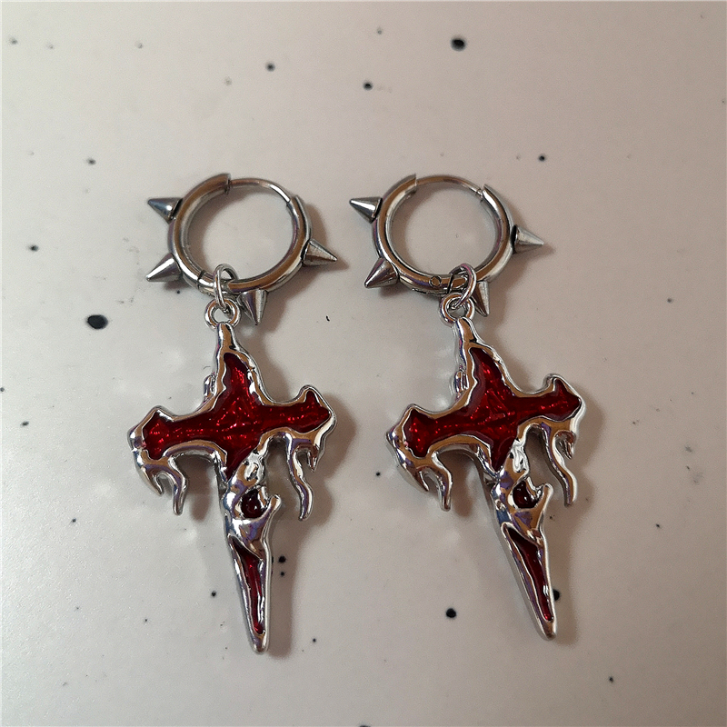 Goth oregelbundet hjärta kors spindel spiral rostfritt stål örhängen kvinnor män grunge  y2k smycken 2000s scen emo accessoarer: Imiterad rodiumpläterad