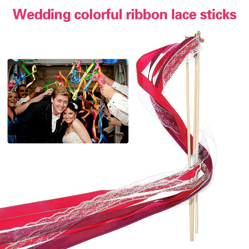 10 sztuk/partia ciemnozielone wstążki ślubne różdżki ze złotym dzwonkiem wstążki kręcenie serpentyny ślubne wstążki Stick