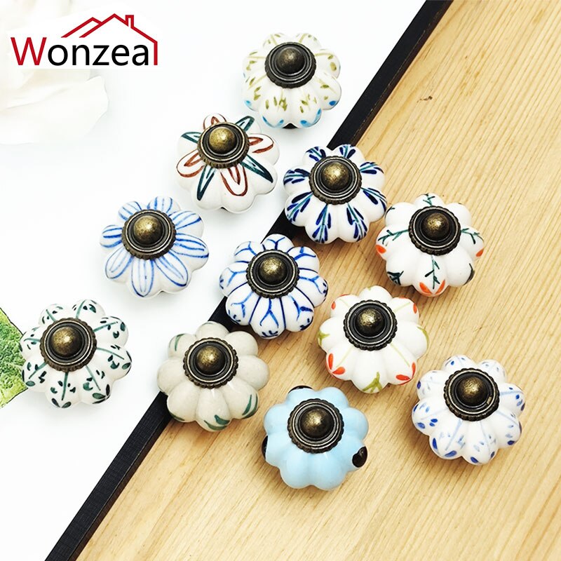 5PCS Hand Painted Ceramic Cabinet Knobs Drawer Cupboard Door Handles Wardrobe Children Room Pull Furniture Handle