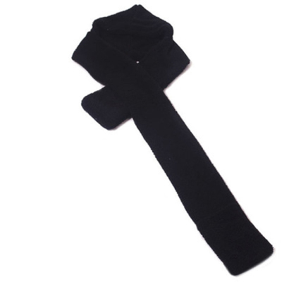 Nueva con capucha bufanda gorro guantes conjunto de 3 piezas mujeres invierno cálido suave capucha bufanda redecilla bolsillo gorra de Color sólido guantes: black