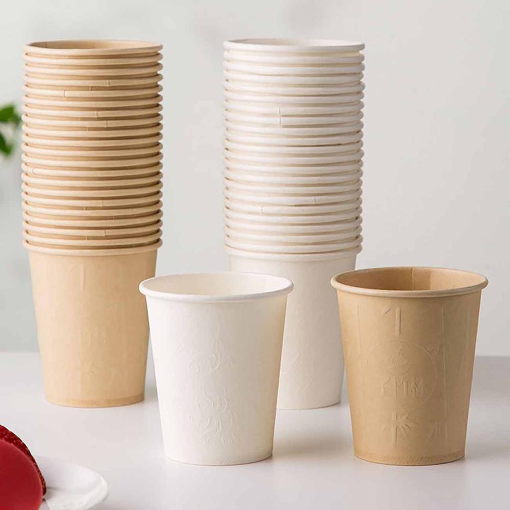 50Pcs Natural Bamboo Fiber Paper Disposable Cups Wedding Birthday Party Juice Tea Coffee Cup Tableware Stand Eco-friendly