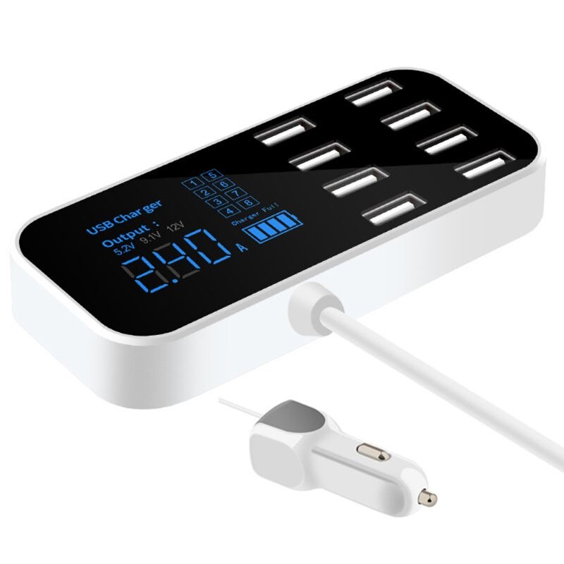 A9s snabb billaddare 8 port multi usb lcd display telefonladdare 12v batteriladdare usb hub för telefon tabletter gps dvr