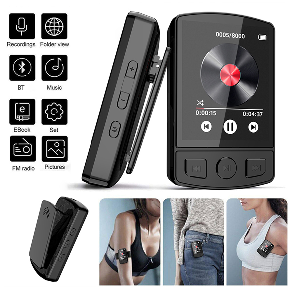 MP3 Player Bluetooth 5.2 1.77 inch Screen Music Player with Speakers Lossless Sound with Recording E-Book Video Playing