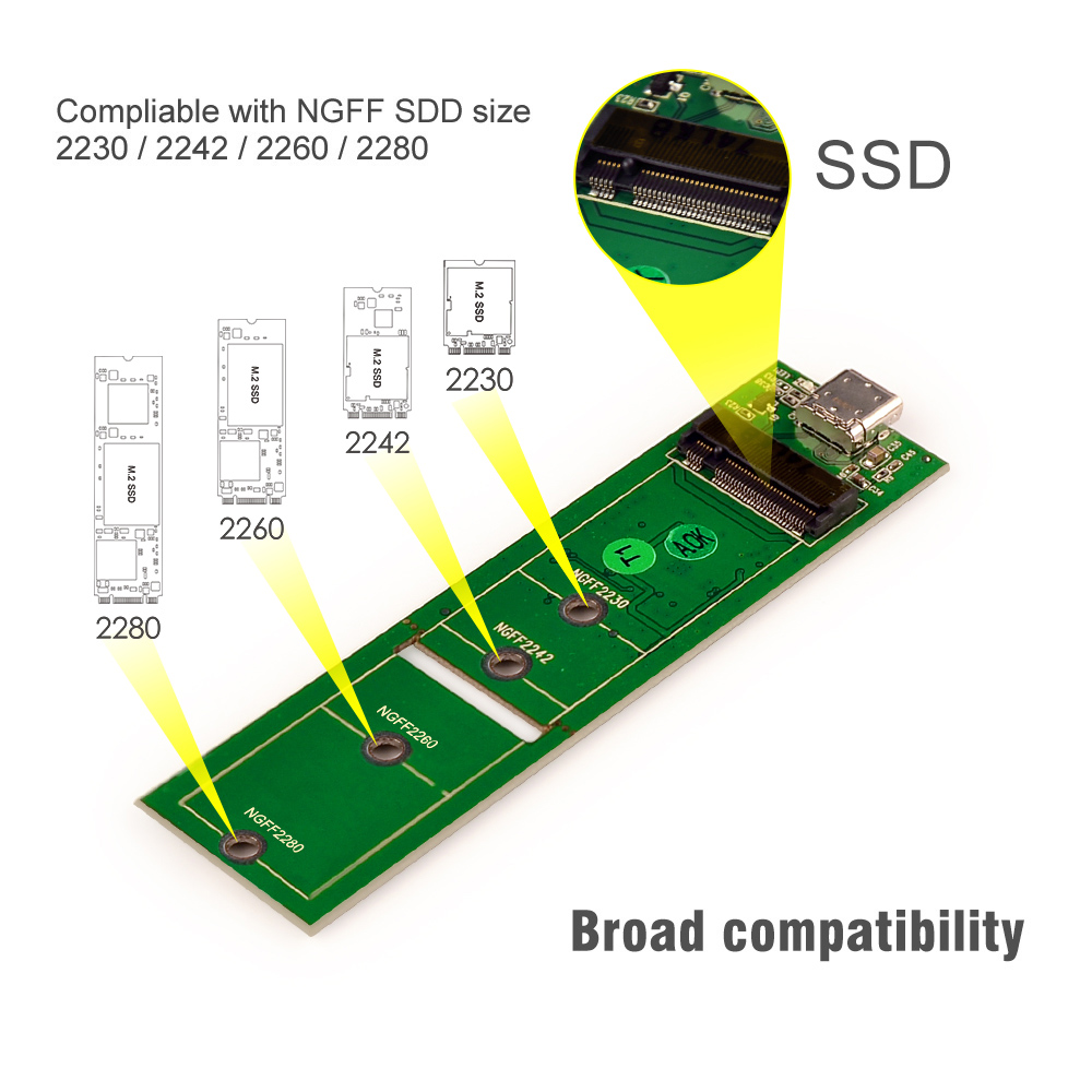 Wavlink USB C Gen 2 10gbps M.2 SSD BOÎTIER B CLÉ Externe Adaptateur NGFF Sata Disque dur Pour M.2 SSD 2230/2242/2260/2280 l'usap