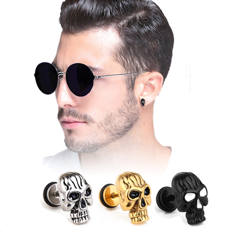 Unisex Vrouwen Mannen Oorbellen Rvs Piercing Nail Schroef Cross Skull Stud Oorbellen Punk Helix Oor Piercings Mode-sieraden