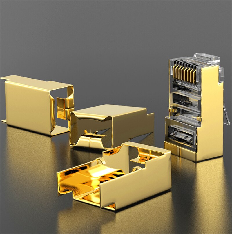 Ampcom suojattu  rj45 cat 6 liitin modulaarinen pistokeliitin 8 p 8c puristuspää ethernet-kaapeli ethernet-liitin kullattu 50u