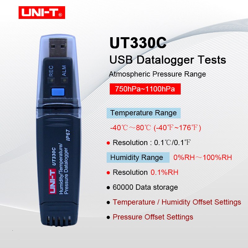 UNI-T UT330A/B/C Digital temperature humidity USB data logger 60000 Temp Recorder Logger Temperature Recorder -40~80C(-40~176F)
