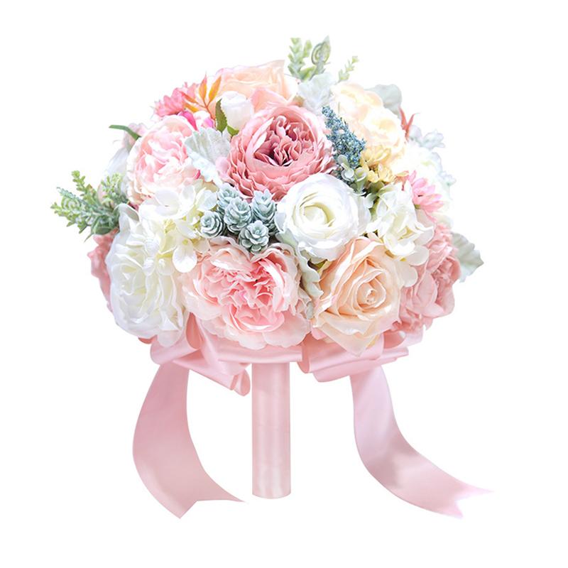 Zijde Bloem Boeket Decor Gesimuleerde Bruiloft Decoratieve Boeket Levensechte Wedding Boeket Voor Wedding Decor: Pink