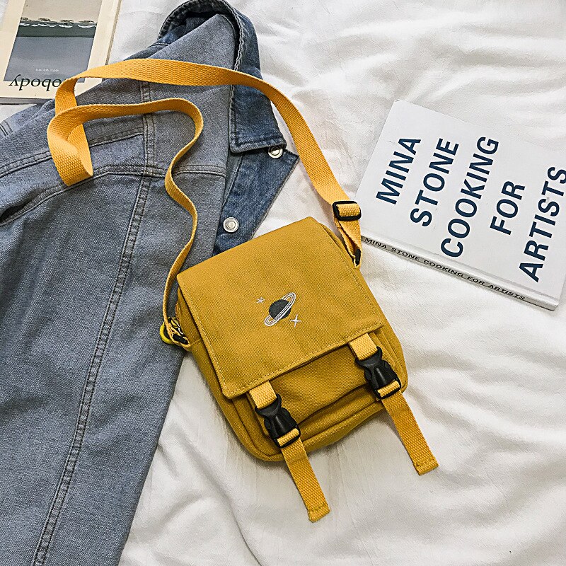 Mini Crossbody Bags for Women Ladies Handbag Canvas Small Shoulder Bag Casual Flap Woman Messenger Bag Purse: Yellow