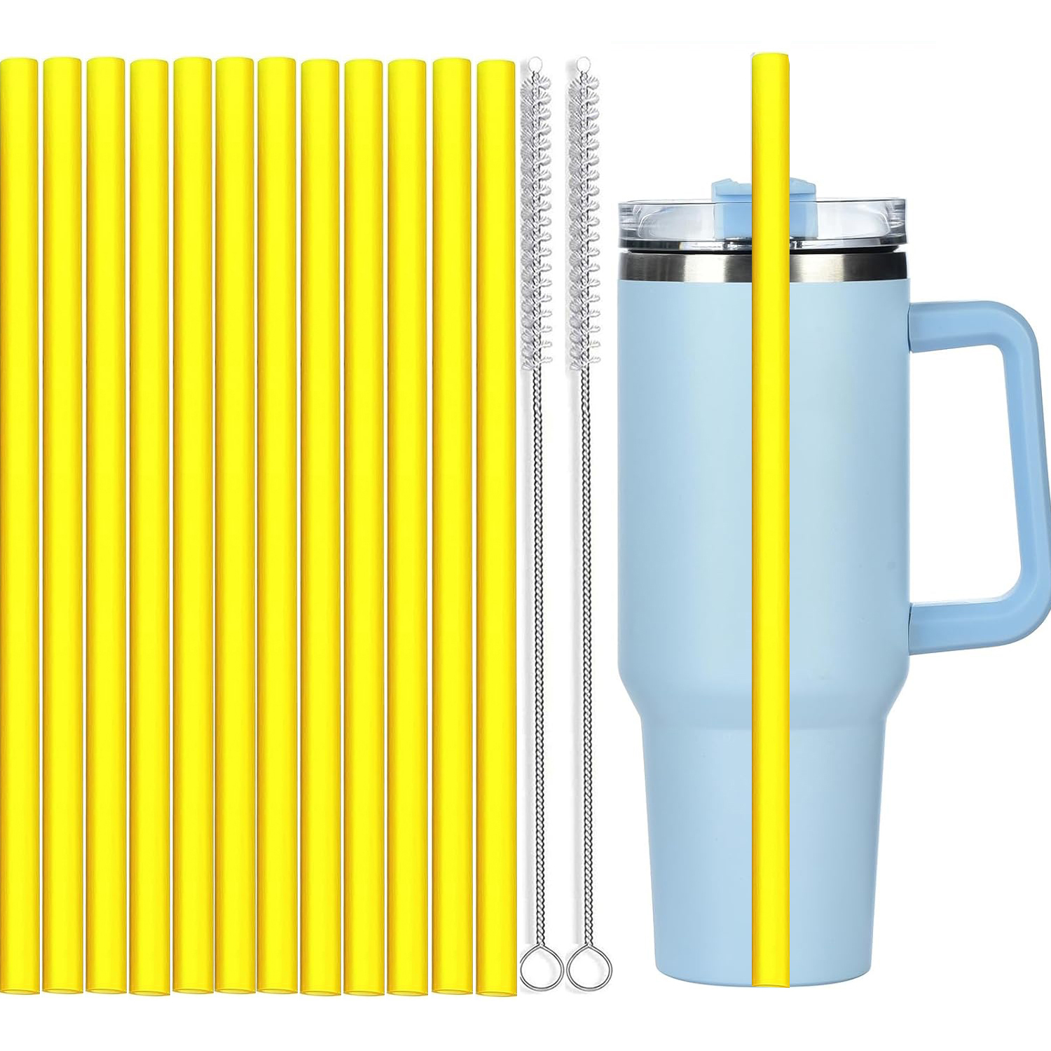 12Pcs Color Replacement Straws for Stanley 30/40 oz Tumbler , 12 in Long Reusable Plastic Straws for Stanley Cup, Plus 2 Brush