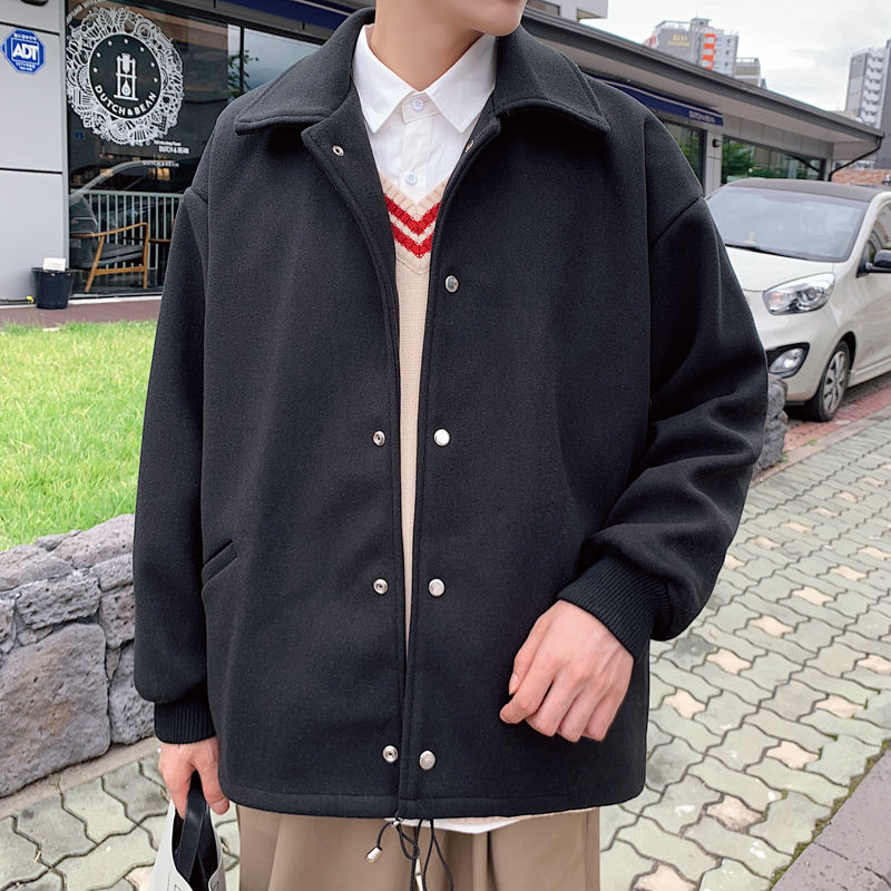 Vinter kort yllerock herr slimmade enfärgade casual yllejackor herr streetwear vild koreansk stil yllerock herr