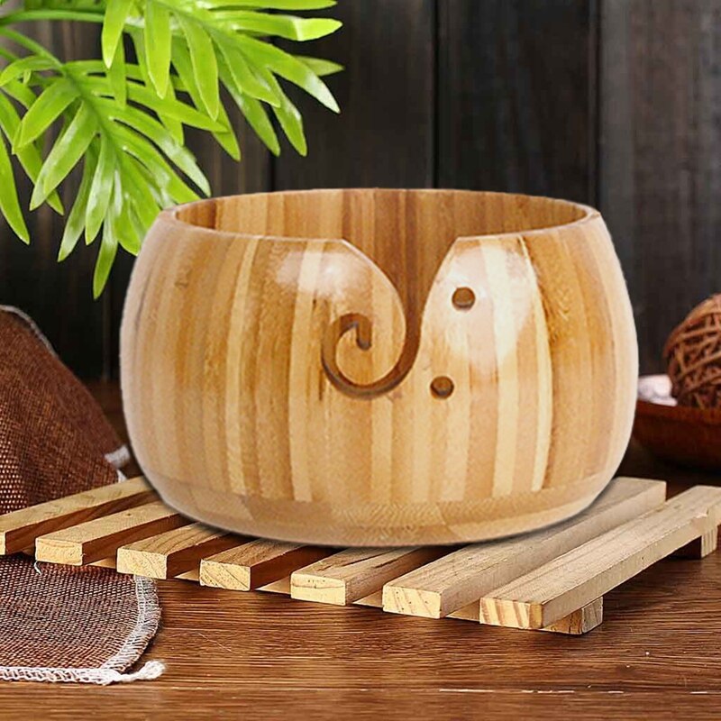 Dustproof Natural Wooden Wool Yarn Storage Bowl Crochet Knitting Needle Storage Holder Knitting Supplies Organizer