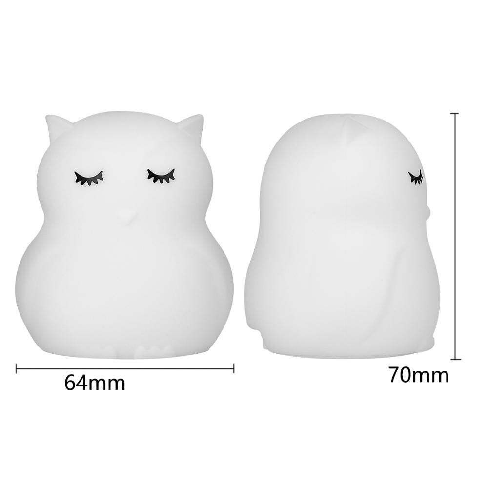 Mini björn flodhäst uggla pingvin kanin led nattlampa 9 färger tecknad silikon djur sänglampa för barn barn baby: Mini uggla