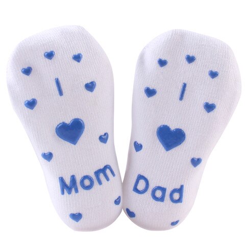 Baby Toddler Winter Warm Socks Pure Cotton Anti-slip Socks Mom & Dad Letter Socks with Glue Dots for Baby Boys & Girls: blue