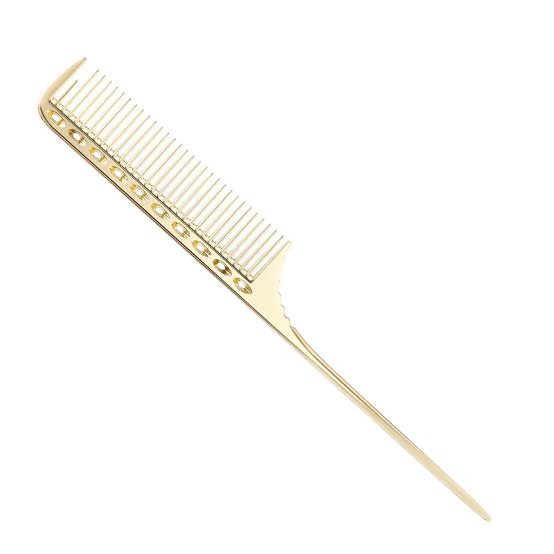 Peines de peluquería de Metal con cola de rata, peine de corte de pelo de aluminio para salón, peine de separación, cepillo de pelo rizado, herramientas de peluquero: Negro