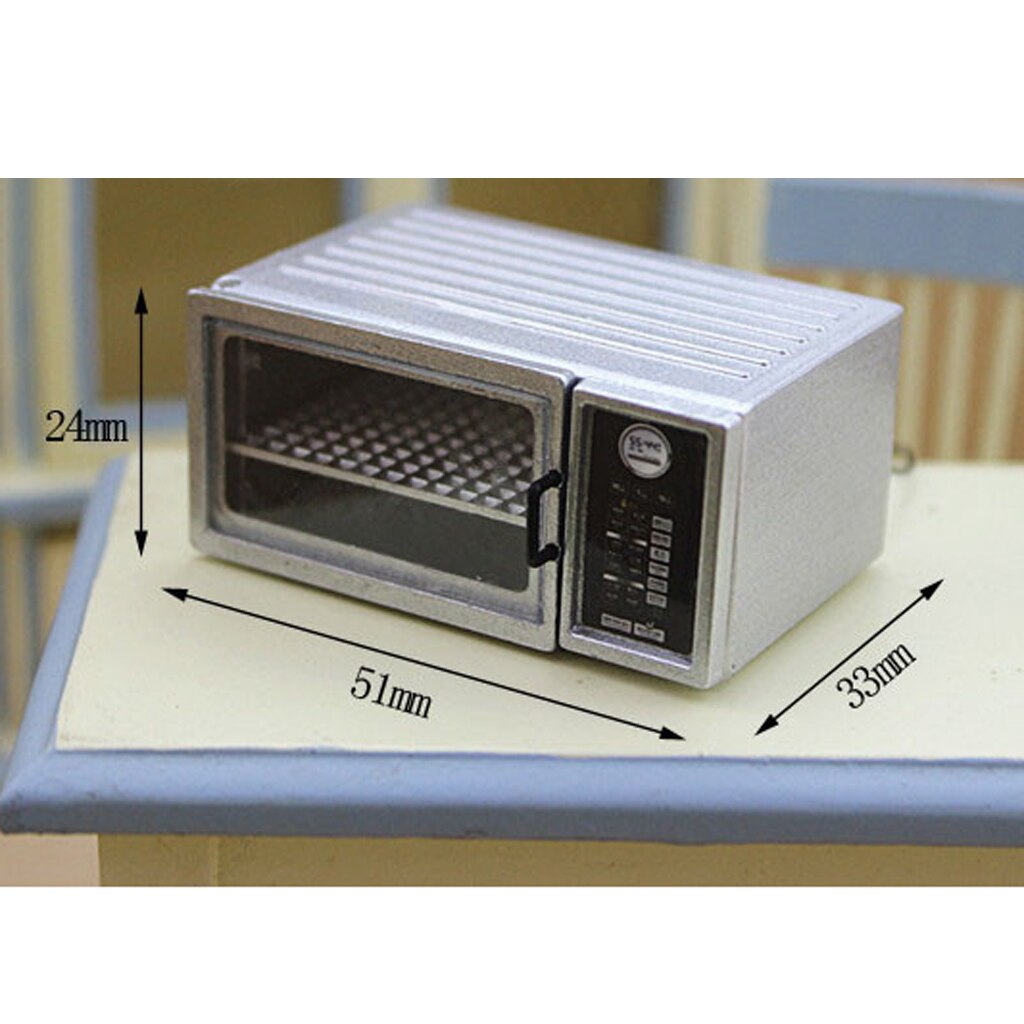 1/12 Dollhouse Miniatuur Kookgerei Legering Zilveren Magnetron Model Keuken Eettafel Decoratie