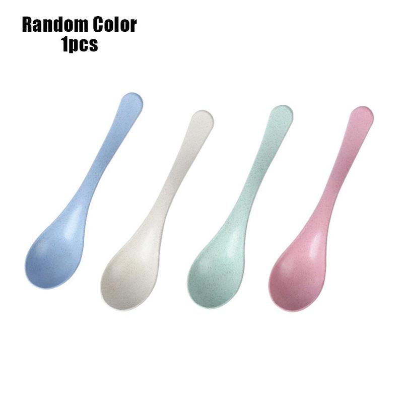 Wheat Straw Tableware Spoon Long Handle Mixing Spoon Tableware Kitchen Spoon Ice Children Cream Milk Restaurant Cooking K4J6: Default Title