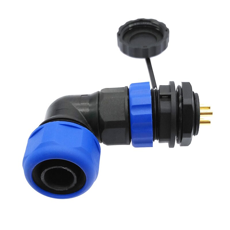 Tubo corrugado SP20 IP68 conector impermeable 1/2/3/4/5/6/7/9/10/12/14Pin conectores angulares 90 grados codo brida enchufe