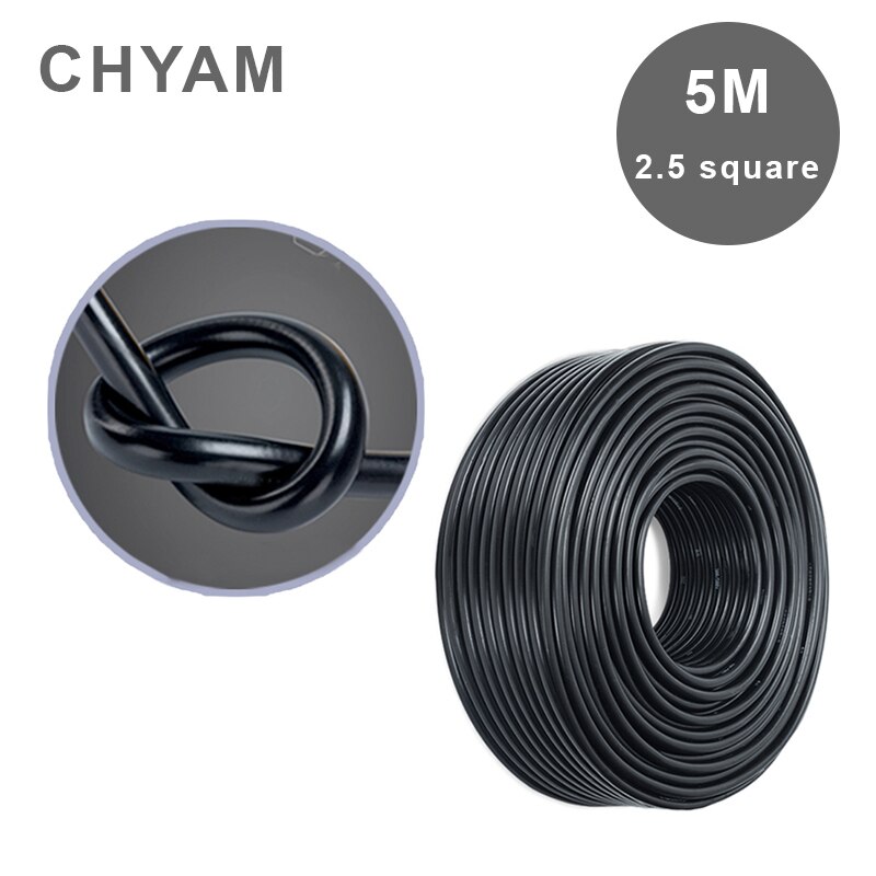 5 Meters 2.5mm2 Square 2 Pins Copper Black Soft Cover National Standard Flexible Wire Household 2-Core Power Plug Cable RVV
