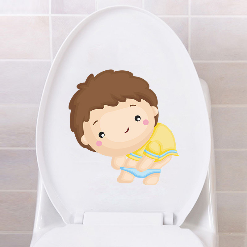 Cartoon Boy Toilet Sticker DIY Living Bath Room Fridge Car Waterproof Mural Decal Wall Door Stickers Posters Home Decor