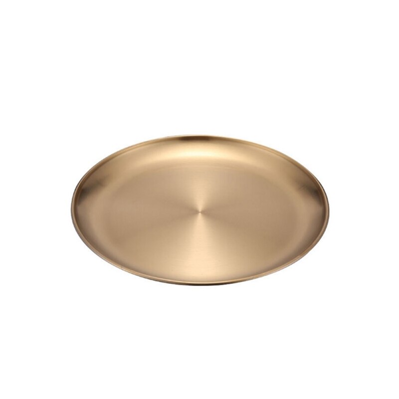Stainless Steel Food Tray Storage Dishes Luxurious Brass Round Plate Fruit Cake Steak Snack Kitchen Metal Storage Plate Golden: A1 14cm
