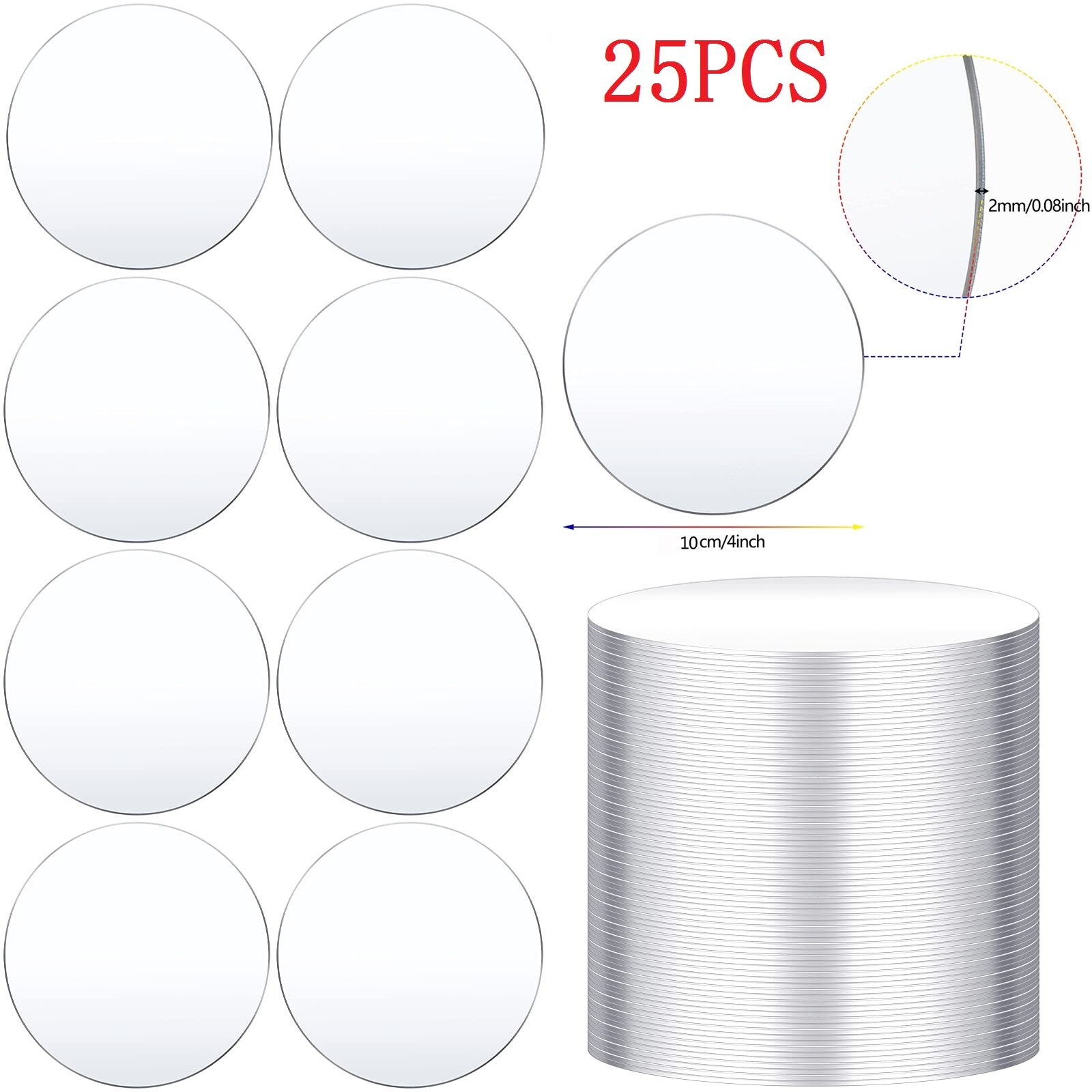 50/25 stycken klar akryl cirkel blankt ark runda akrylskivor för konstprojekt målning barn gör-det-själv hantverk 2/3 &quot; 2mm tjocka: 10cm 25 st