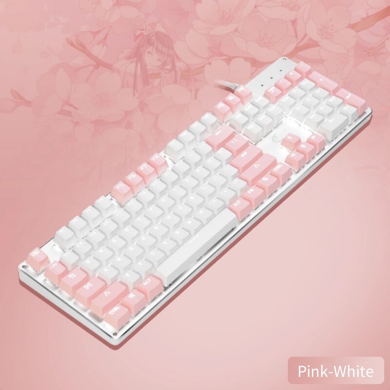 104 Keys Mechanical Keyboard Pink White Gaming USB Wired Keyboard LED Backlit Blue Switch Double Shot Keycaps For Desktop/PC: Pink-white
