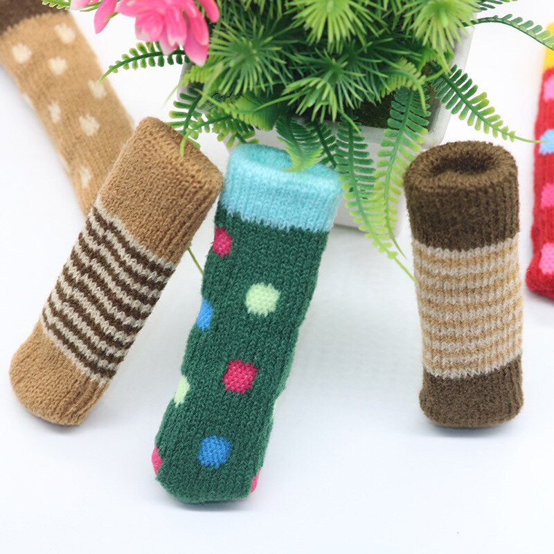 4Pcs Cartoon Striped Table Foot socks Chair Leg Covers Floor Protectors Non-Slip Knitting Socks For Furniture Home Decoration