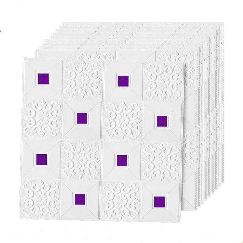 10 kpl 3d stereoseinätarraa itseliimautuva katto koristetarra olohuone makuuhuone vedenpitävä tapetti vaahtotapetti: Valkoinen violetti / 70 x 70 cmx 5 kpl