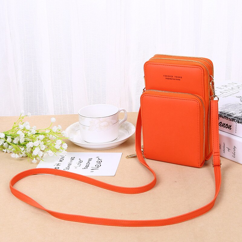 Women Wallet Crossbody Cell Phone Shoulder Bag Daily Use Card Holder Mini Summer Shoulder Bag: Orange