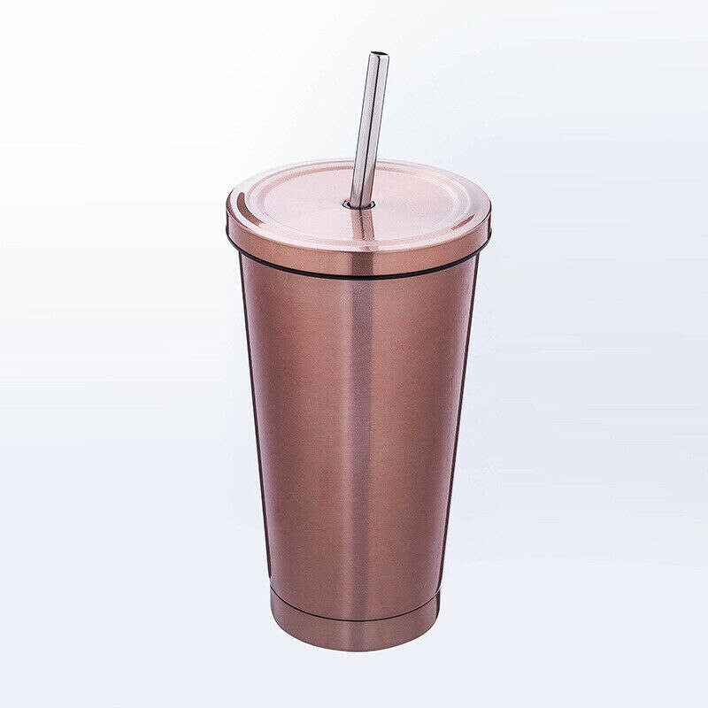 500ml rustfritt stål kopp bærbar reisetumbler kaffekrus med sugerør: B