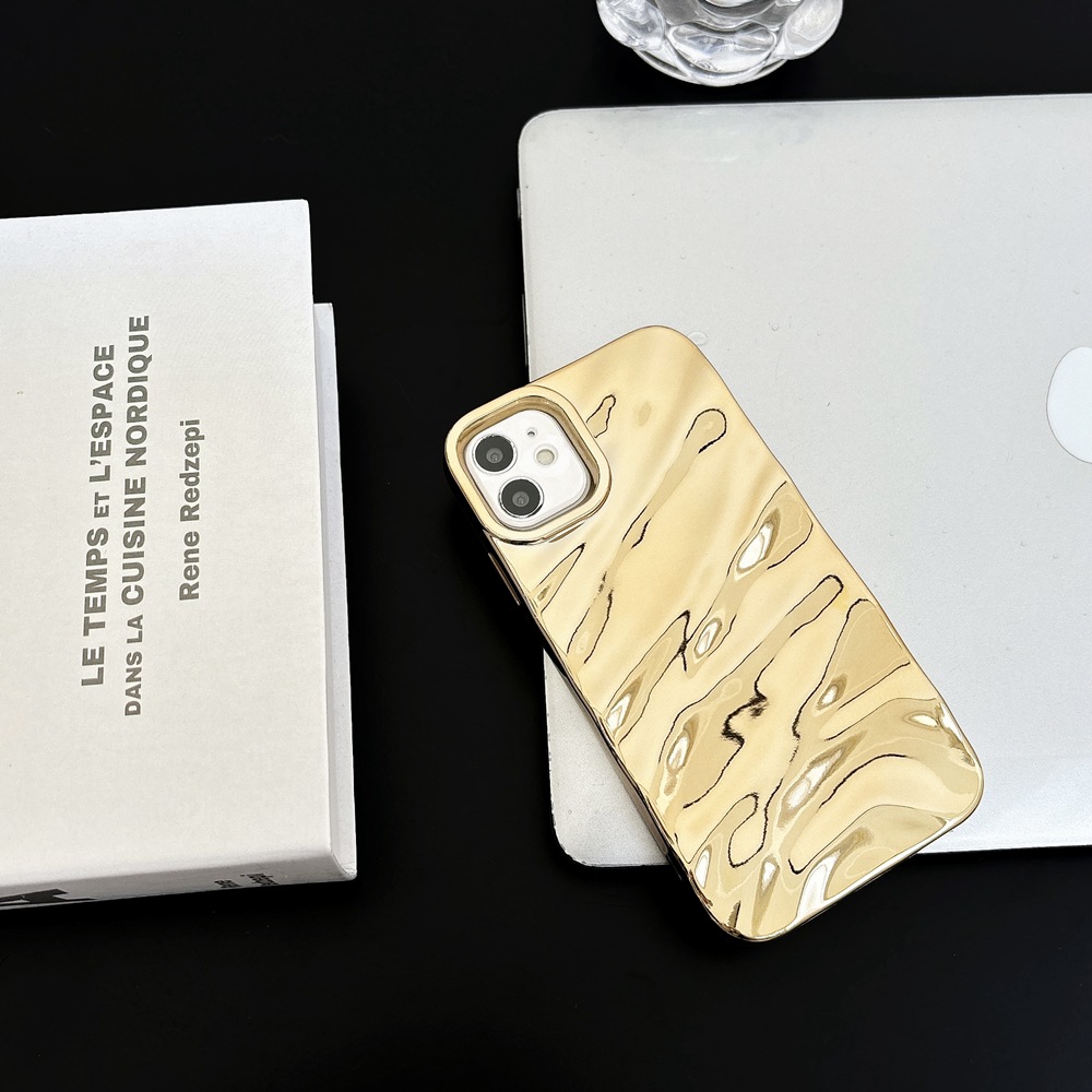 Luxury Curly 3D Wavy Golden Pattern Phone Case For iPhone 15 11 12 13 14 Pro Max X XR XS 7 8 Plus SE Soft Shockproof Cover