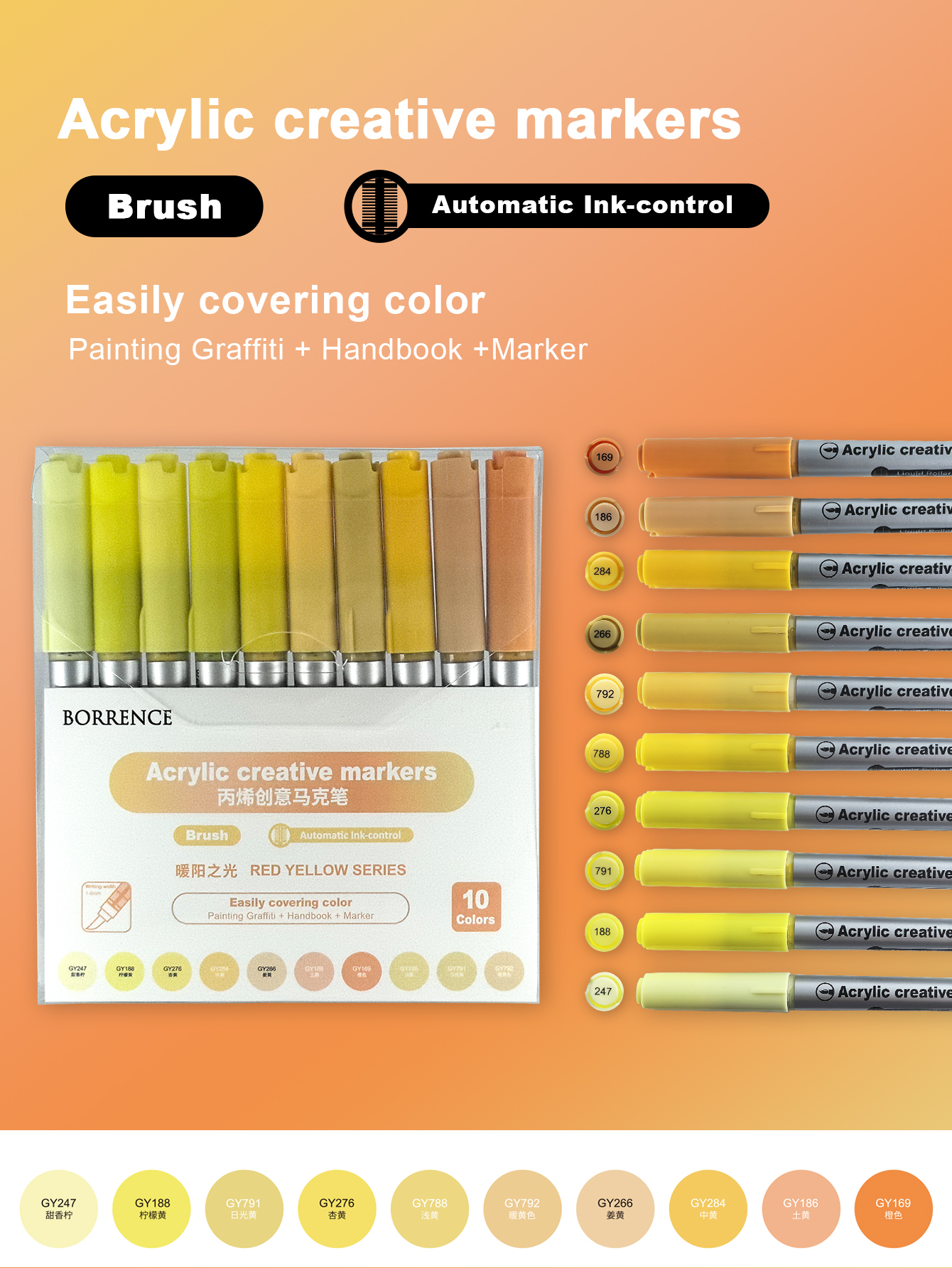 120/10 Color Acrylic Brush Markers Set Automatic Ink Control Soft Brush Paint Art Markers For Manga Graffiti Art School Supplies: Light Grey