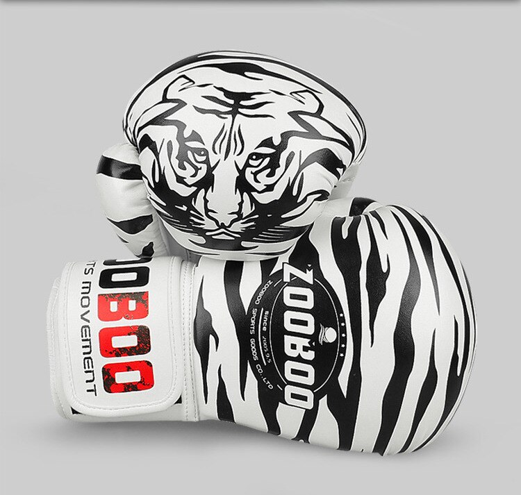 Guantes de boxeo profesionales de malla de Tigre, de cuero sintético, transpirables, con llama, Sanda Boxe, guante tailandés, caja Mma: Blanco / 12oz