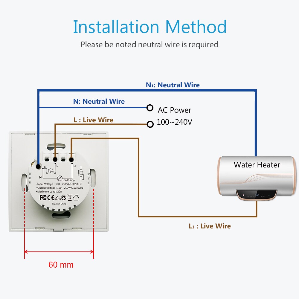 Smart Home EU WiFi Boiler Smart Schakelaars Boiler Schakelaar Touch Muur Panel Tuya App Voice Afstandsbediening Alexa Google thuis