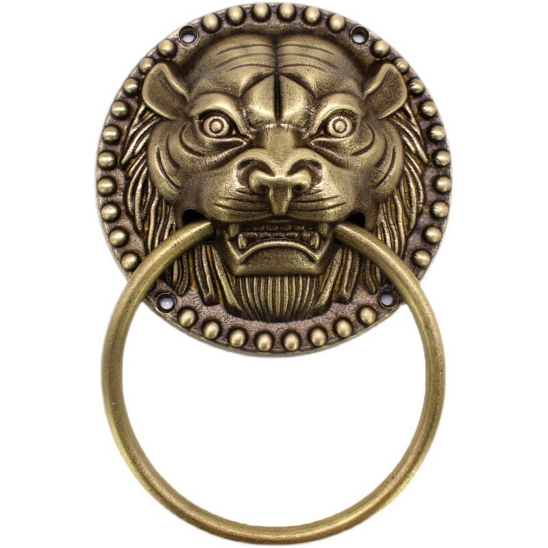1x Leeuw Deurklopper, Chinese Stijl Deurklopper Antieke Dier Hoofd Deur Ring Houten Deur Pull Ring Vervangende Onderdelen