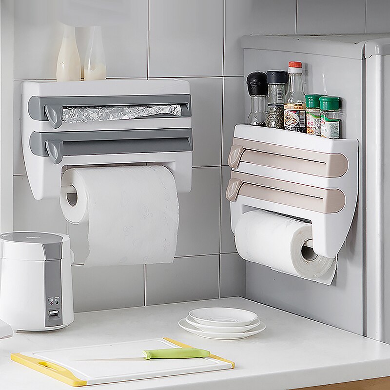 Keuken Cling Film Tin Folie Papier Snijden Houder Plank Keuken Organizer Plastic Wrap Saus Fles Opbergrek Folie Cutter