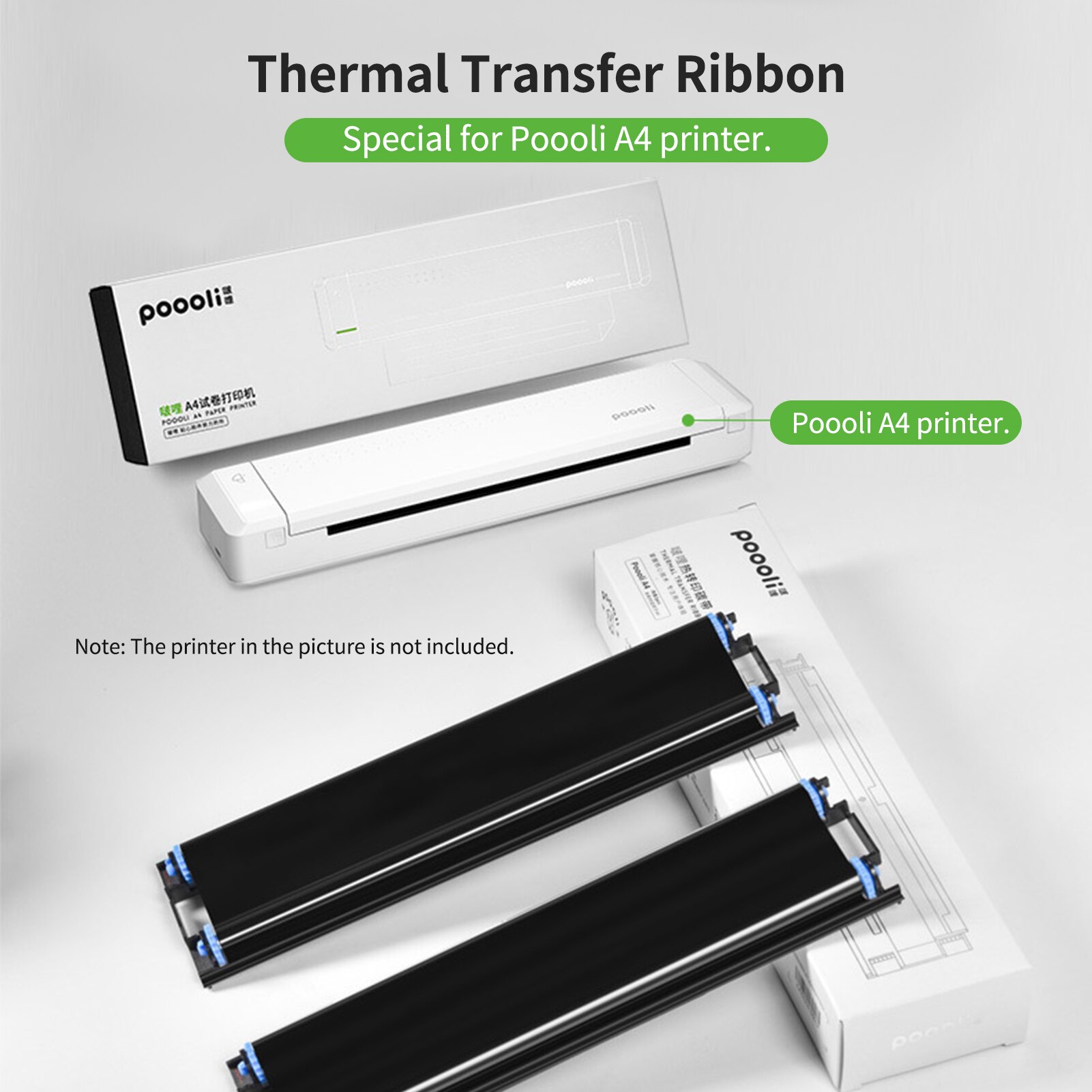 Poooli Thermal Transfer Ribbon Printer Consumables 2 Rolls/box Compatible with Poooli A4 Mobile Printer