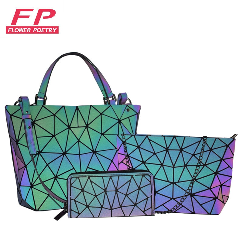 Femmes sacs à main 3 pièces ensemble de sacs lumineux crossbody sacs pour femmes portefeuille géométrique sac à bandoulière femme sac à main et sac à main fourre-tout