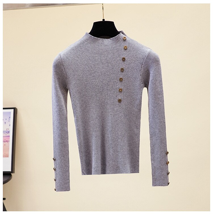 Hlbcbg casual höghalsad grundläggande höst vintertröja dam solid stickad tröja med långa ärmar långärmad mjuk tröja för kvinnor: Grå