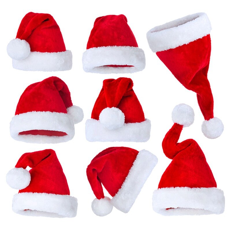 3X Santa Hat Christmas Hat Christmas Day Costume Dress Up Plush Thick Christmas Hat Adult