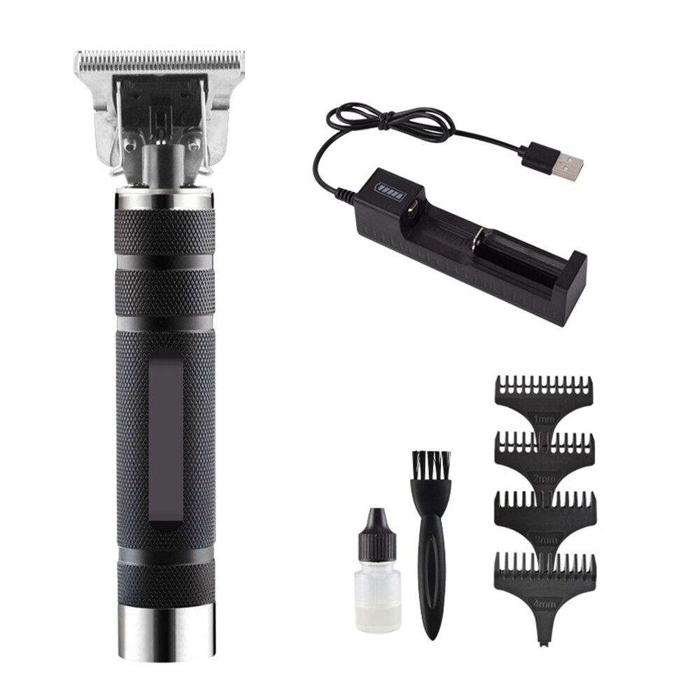 3 cor 5w esculpida máquina de cortar cabelo elétrica usb recarregável nova retro esculpida cabeça óleo tesoura casa elétrica fader: Black