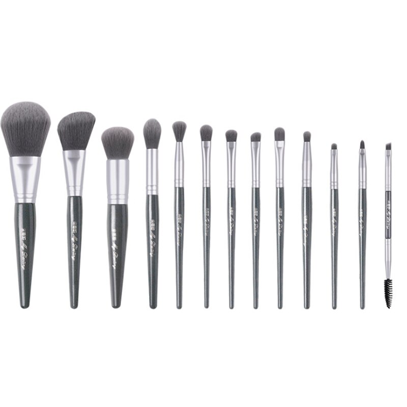 Juego de brochas de maquillaje de gama alta 13 Uds brocha para base y polvos sombra de ojos pincel de labios cepillo de base plana Kit de herramientas cosméticas de: Gris
