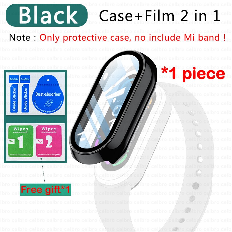 Filme protetor de tela de vidro macio para xiaomi mi banda 4 5 6 miband relógio inteligente capa protetora caso cinta pulseira acessórios: 1pcs Black case / For Xiaomi band 4
