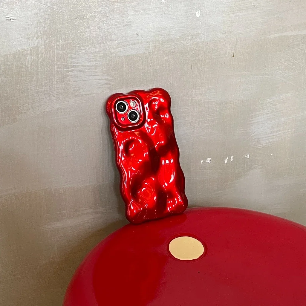 Eenvoud Rode Golvende Rand Rimpel Patroon Cover Case voor iPhone 16 15 14 13 12 11 Pro Max Plus Telefoon Case